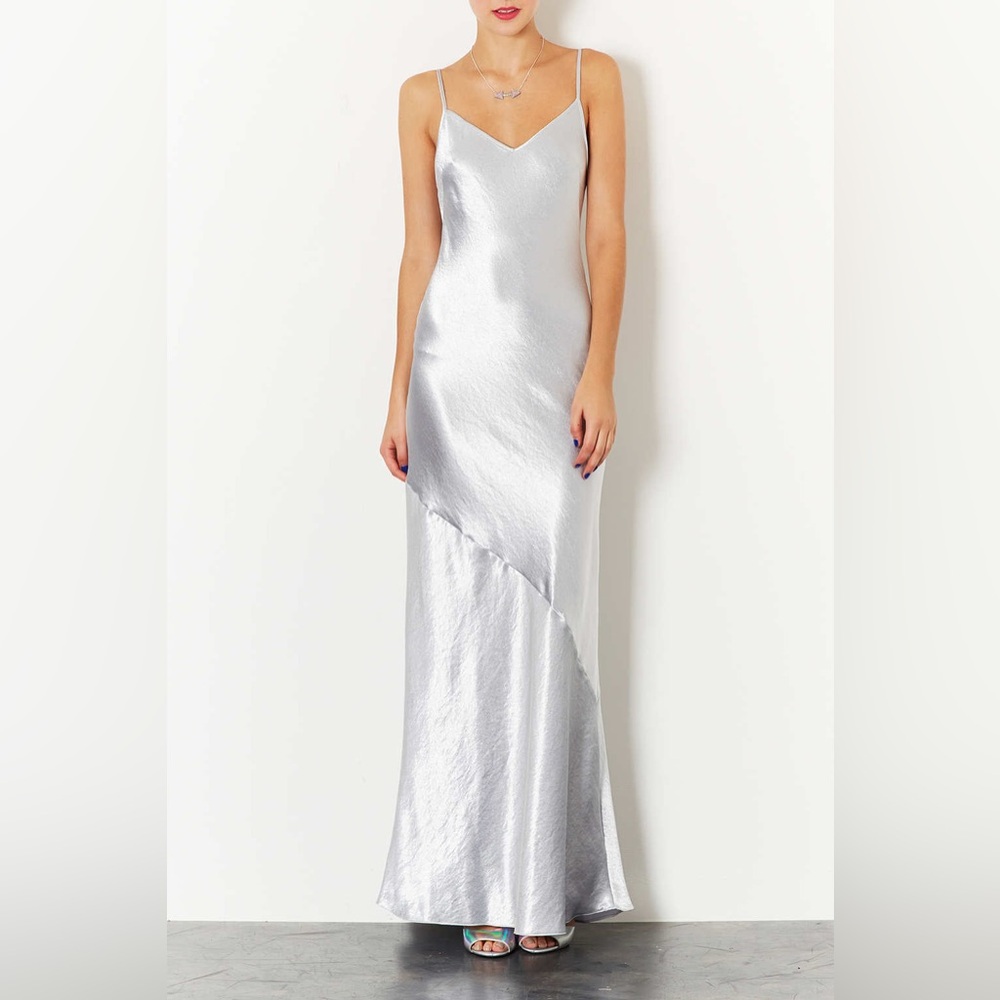 Topshop Silver Satin Slip Maxi Dress size US2